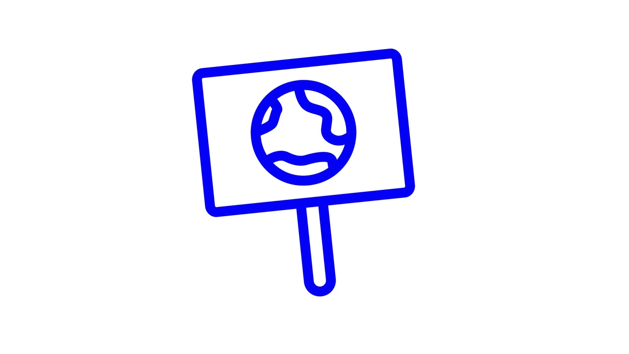 Cartello di protesta animato con contorno blu e icona del globo