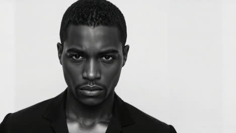 black and white portrait of a serious man