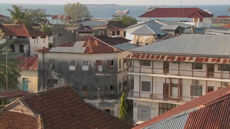 an establishing shot from a high angle of stone town zanzibar