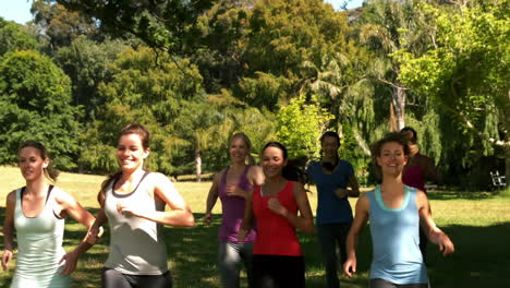 fitness group jogging in the park