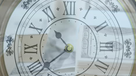 animation of clock moving over banknotes