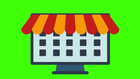 animación de un icono de una tienda de computadoras en una pantalla verde