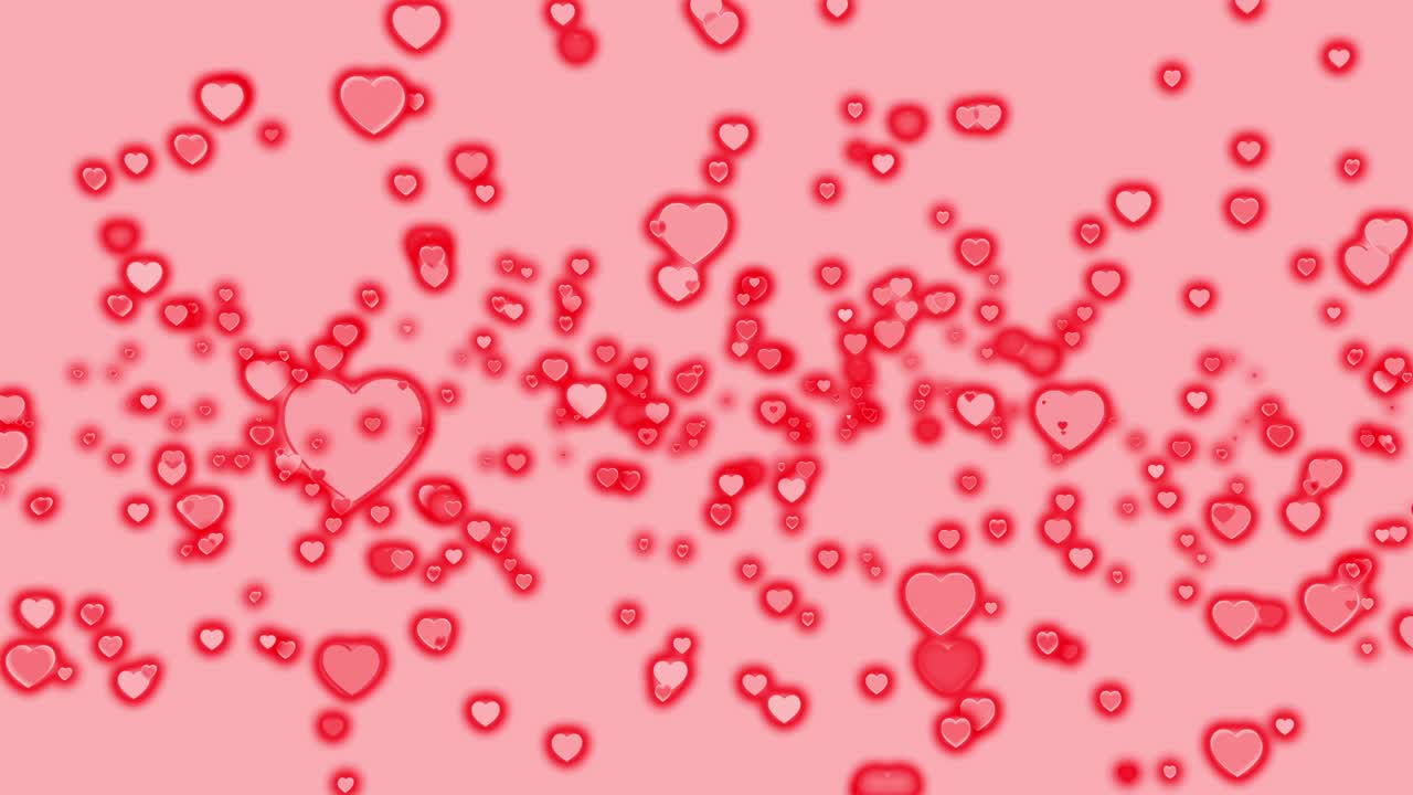 핑크색 런틴의 심장 거품이 분홍색 배경에서 불꽃을 피우고 흐르고 있습니다. 4k 3d 렌더링은 렌틴 타이틀, 프레젠테이션, 뮤직비디오, 비디오 아트, 휴가, 파티, 생일, 기념일을위한 완벽한 루프입니다.