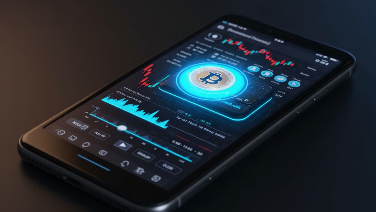 Mobile Phone Displaying Cryptocurrency Data: An Insightful View of Bitcoin Price Trends and Trading Analytics on a Modern Financial Application Interface