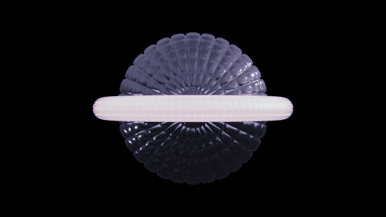 알파 채널을 가진 사각형으로 구성된 미래의 기하학적 공의 회전, 구를 중심으로 움직이는 네온 도, 원활한 패턴.