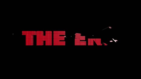 the end red text with light glowing effect isolated with alpha channel. 3d rendering seamless loop typography design. video cover the end for overlay your footage.