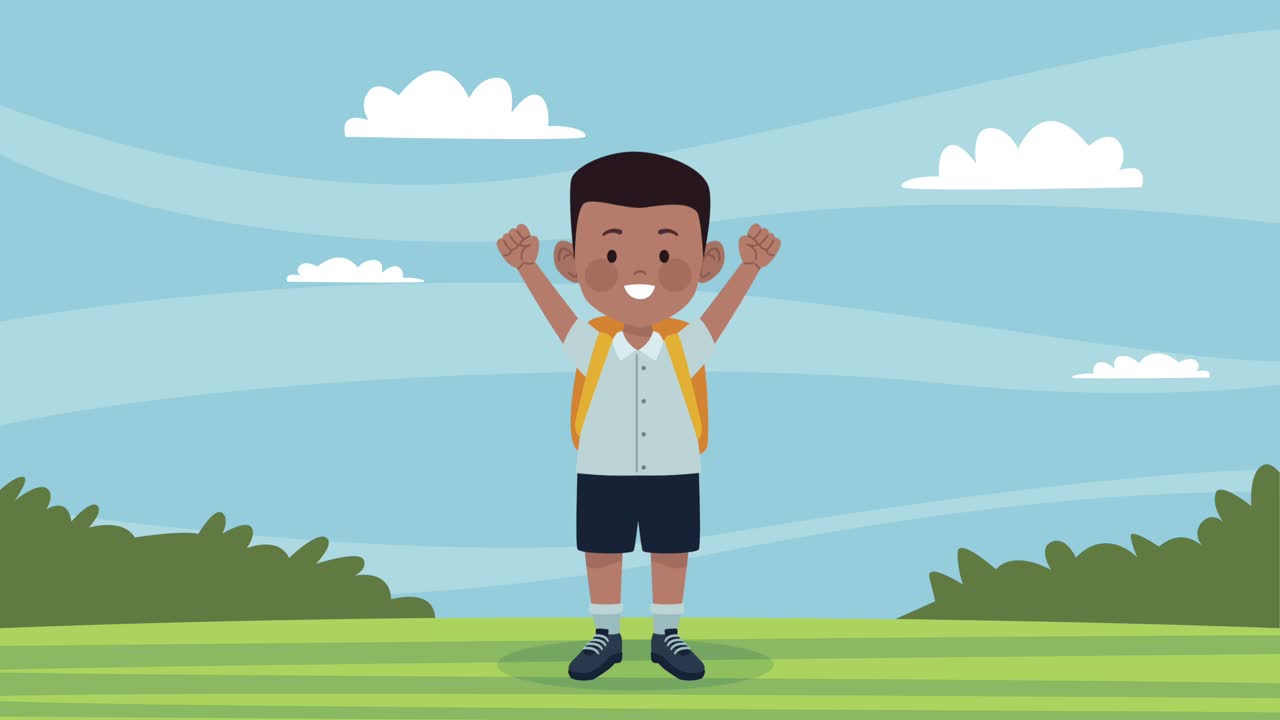 afro escolar en el personaje del campamento