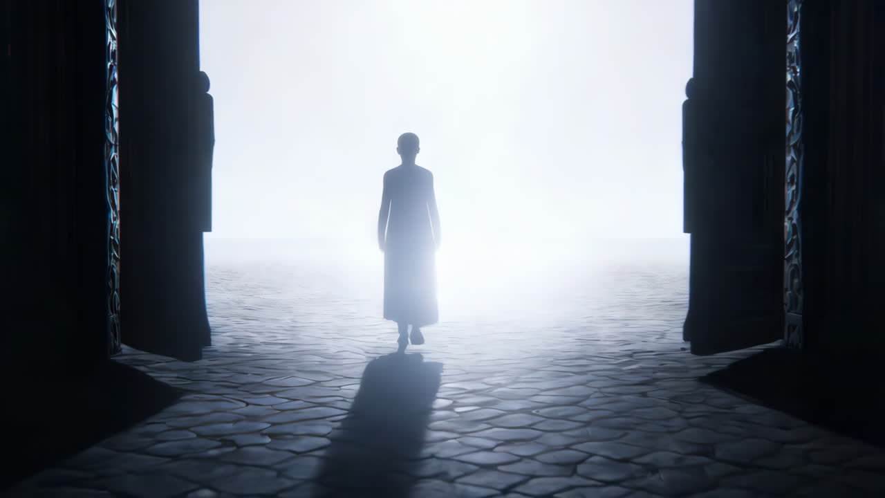 Child Walking Through a Grand Entrance