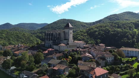 aerial view of a charming village in the french mountains