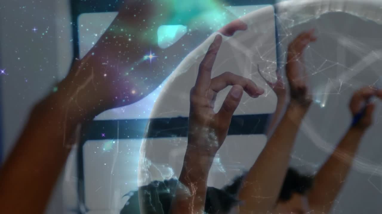 Animation of networks of globe schoolchildren raising hands