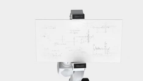 digitally generated video of robotic arm holding card with mathematical formula