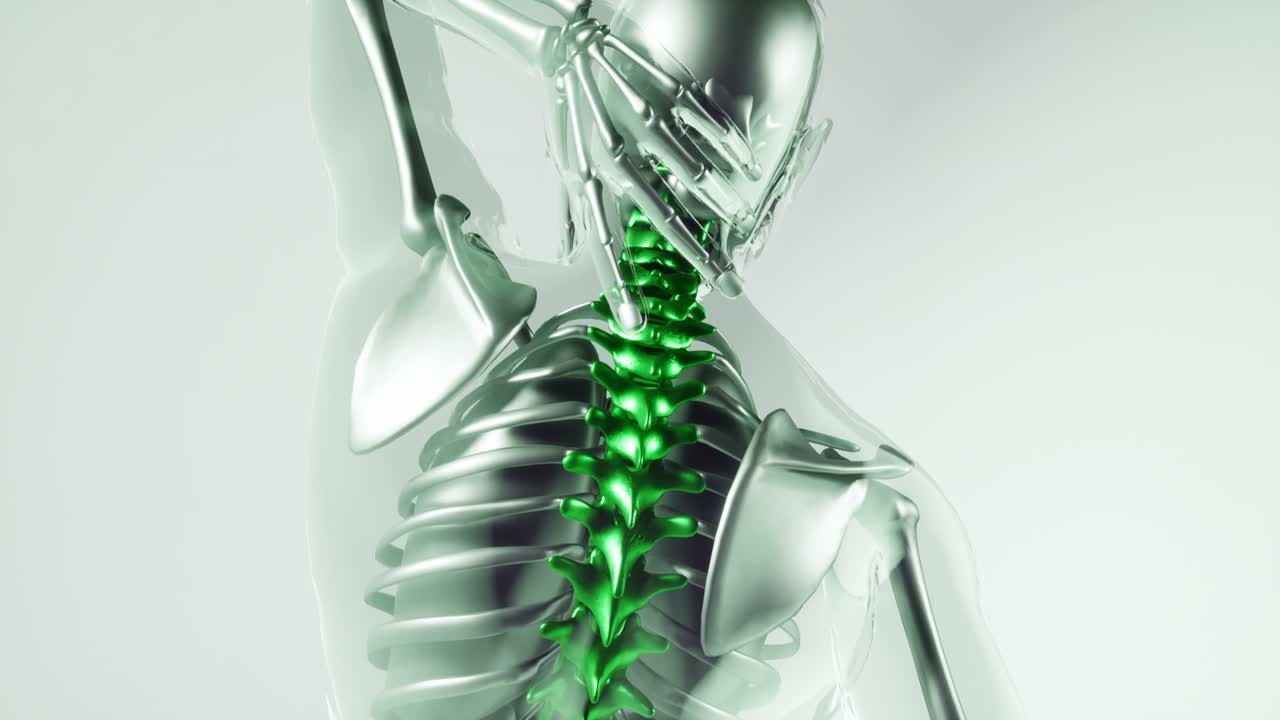 modelo de huesos del esqueleto de la columna vertebral humana con órganos