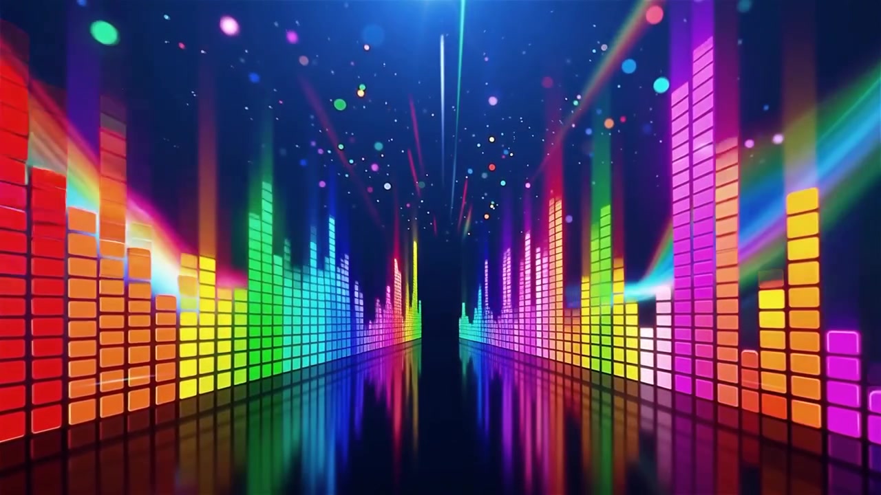 Futuristisk regnbuefarvet neon musik equalizer visualisering baggrund.