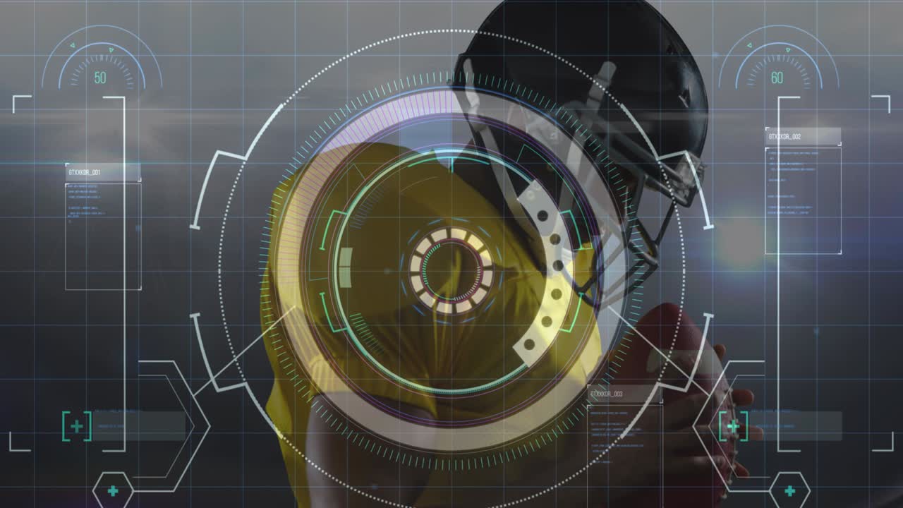 animación del procesamiento de datos con un jugador de fútbol americano con una pelota