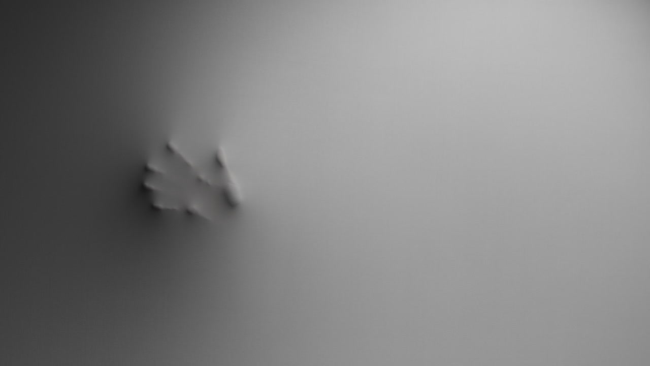 A scary silhouette of a woman appears from the white wall