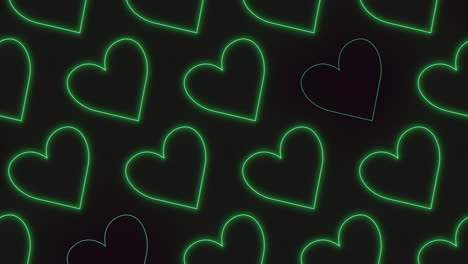 green neon hearts pattern on black gradient