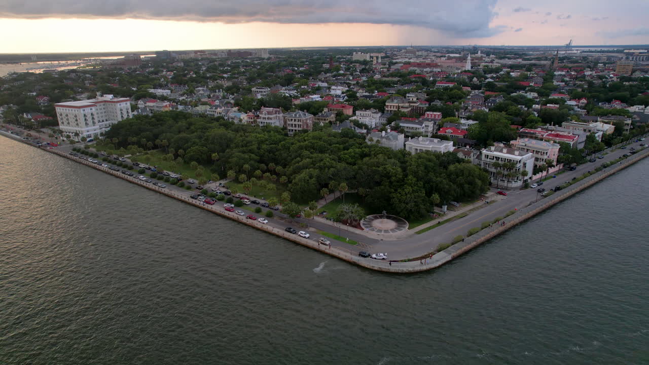 Aerial View of Charleston, South Carolina at Sunset