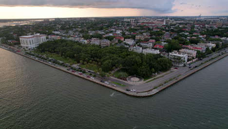 aerial view of charleston, south carolina at sunset