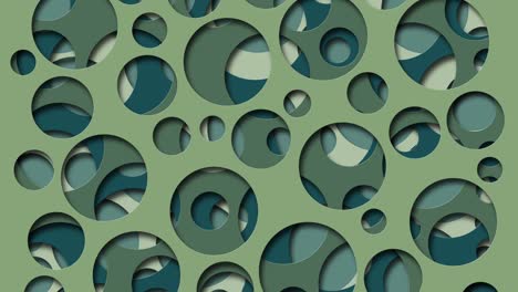 3d realistic paper or plastic background. round cut holes in green layers. simple motion graphic animation concept