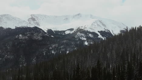 Berthoud-Berthod-Jones-Pass-Winter-Park-snowy-winter-Colorado-high-elevation-aerial-cinematic-drone-Rocky-Mountains-Peak-i70-scenic-landscape-view-HWY-80-roadside-national-forest-to-the-right-motion