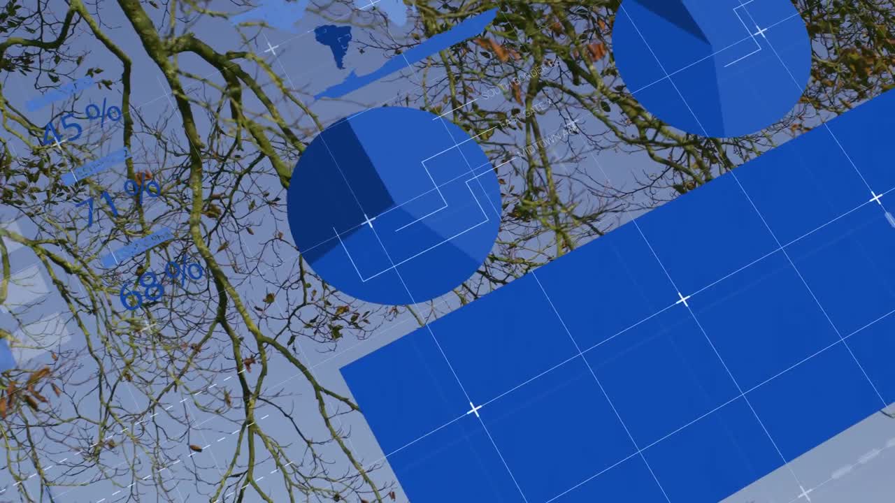 animación del procesamiento de datos sobre ramas de árboles