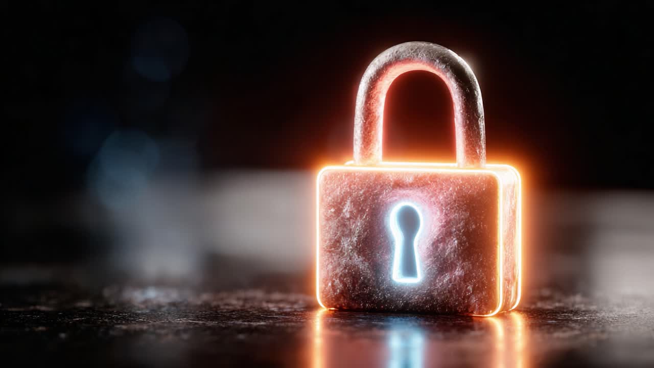 A Glowing Lock Displaying Intricate Details and a Warm Radiance, Symbolizing Security and Protection in a Dark Environment