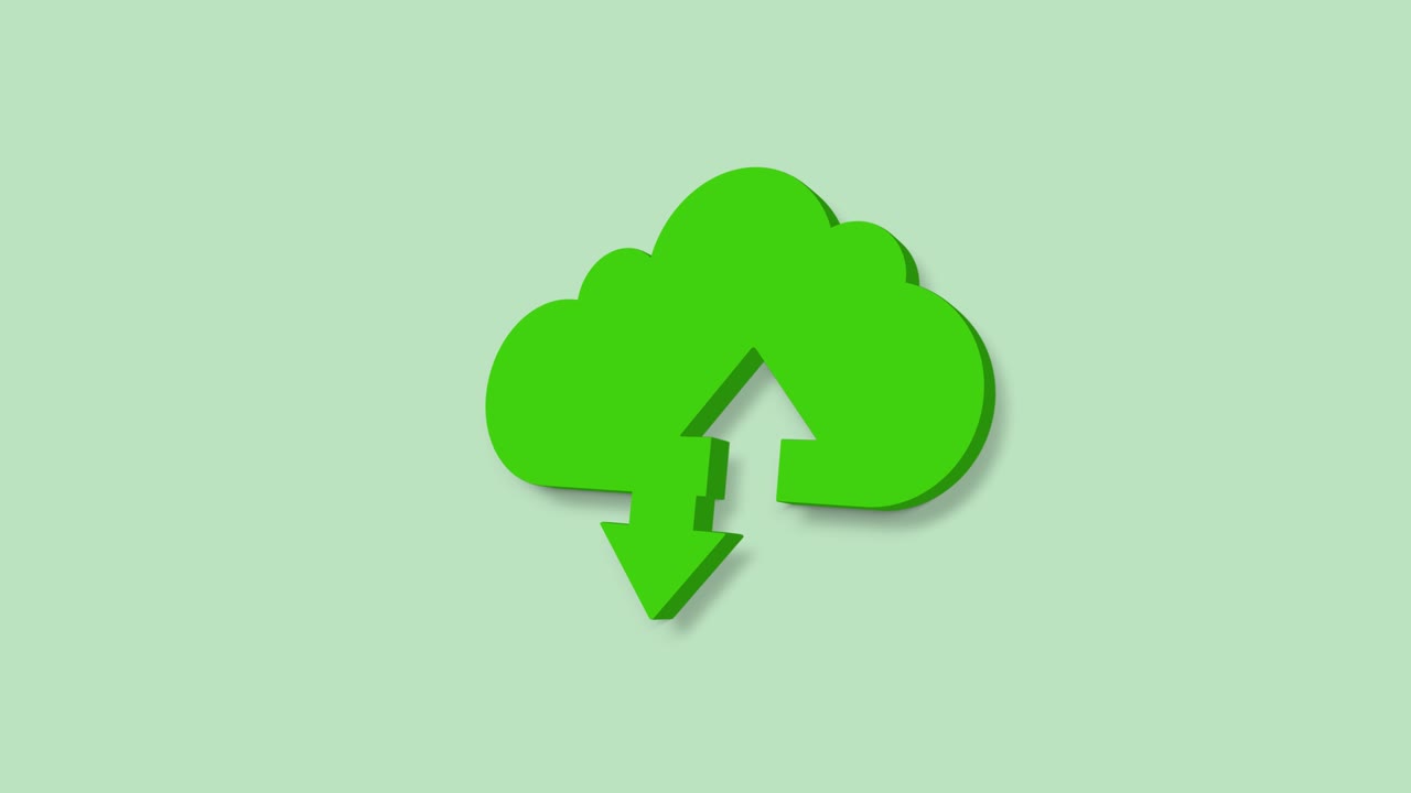 Cloud download and upload 3d icon isolated on green background. 4K