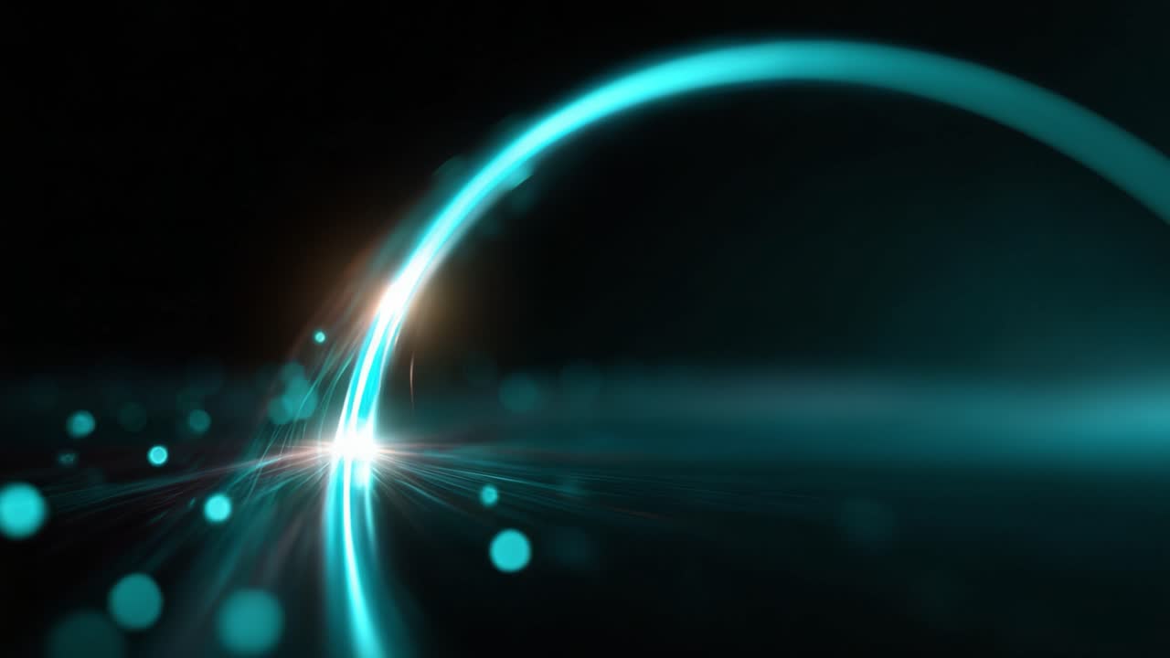 A Stunning High-Resolution Visual of Glowing Particles and a Luminous Arc Creating an Enigmatic Atmosphere in a Dark Background