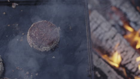 cooking hamburgers over a campfire