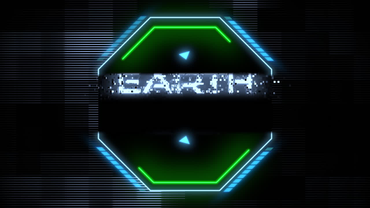 지구의 날 네온 표지판 미래의 글, 체커보드 배경에 반이는 선