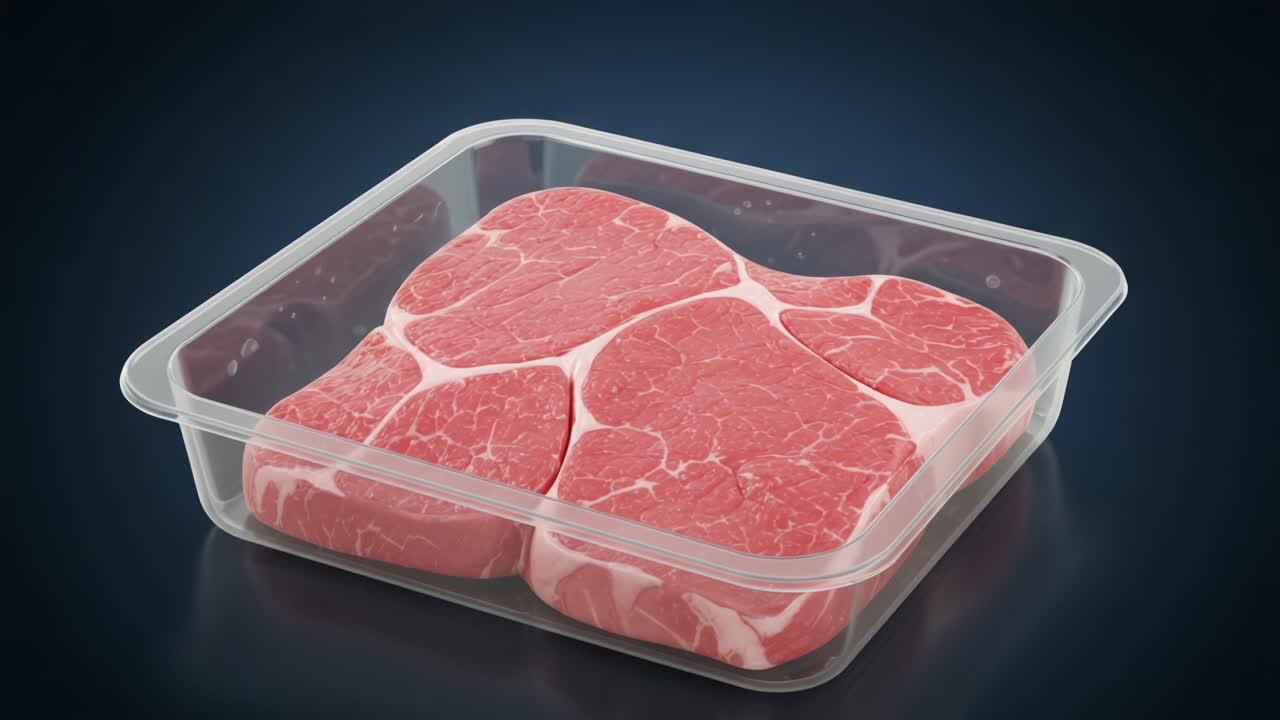 Showcasing Fresh Cut Beef Steaks in a Clear Plastic Tray, Highlighting Their Marbled Texture and Quality for Culinary Inspiration and Kitchen Use