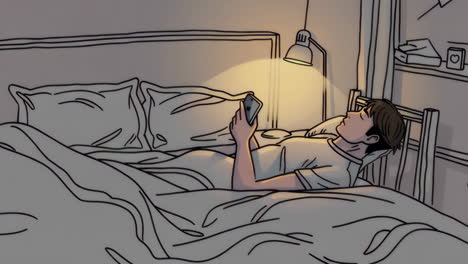 man using smartphone in bed at night