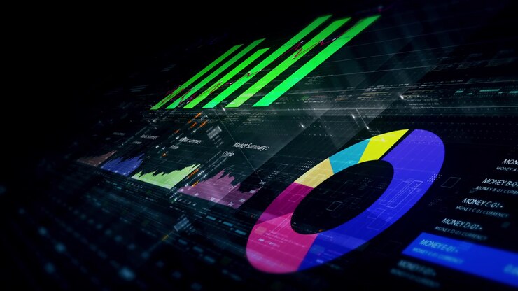 Dynamic data visuals for business info graphics, animated charts, and data-driven insights for a business meeting mock-up. Explore the world of trading, stock exchanges, and crypto