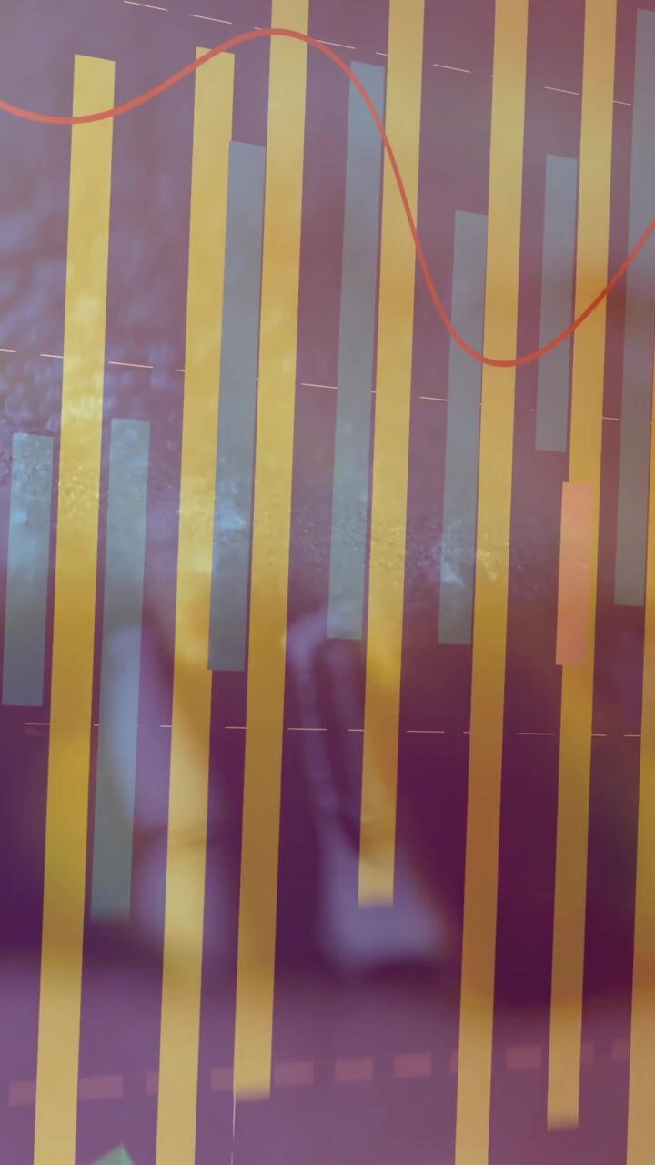 Vertical video: Animating bar chart from blurred face, filling frame with red line showing trend
