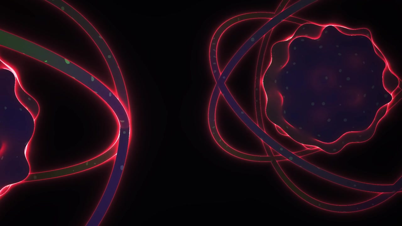 Abstract Glowing Spheres with Rotating Neon Rings in Dark Space