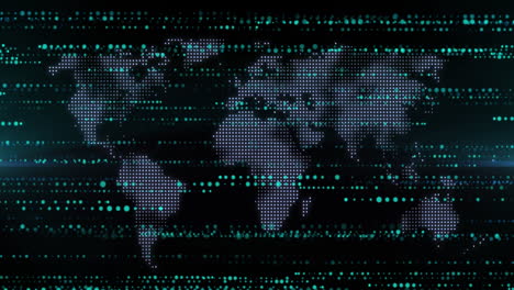 animación de puntos sobre el mapa del mundo en fondo negro.