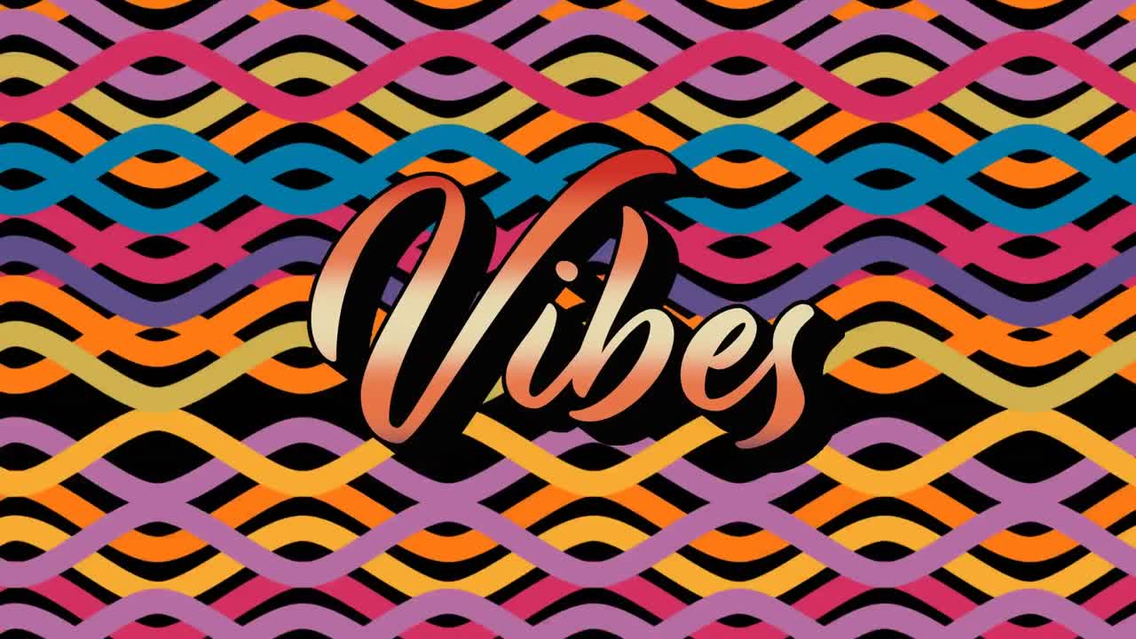 animación de vibraciones de texto sobre gráficos y formas coloridas