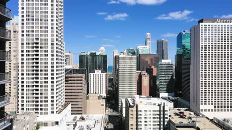 Drone-footage-flying-in-between-buildings-in-Chicago