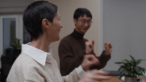 two business professionals collaborating in an office setting