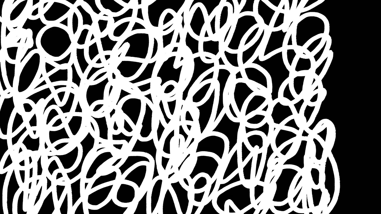 Dynamic White Hand-Drawn Scribble Animation on Black Background