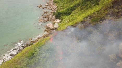 fuego en la montaña en un día de viento