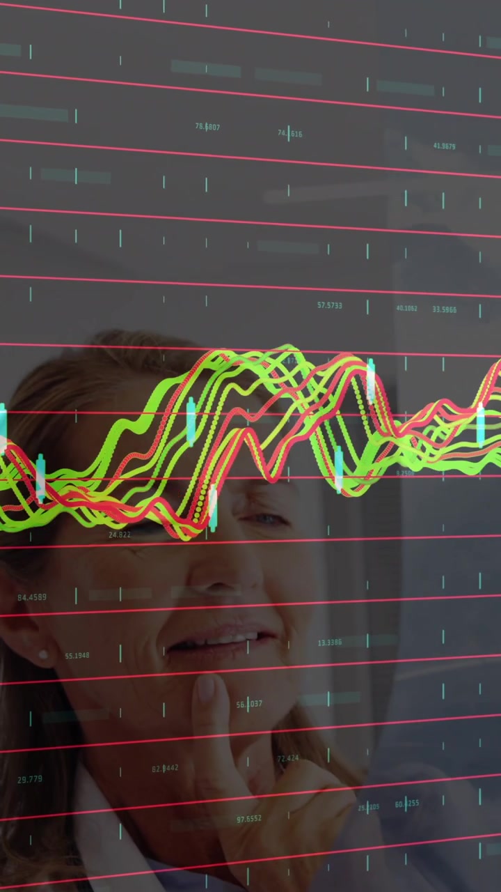 Animation of financial data processing over caucasian businesswoman
