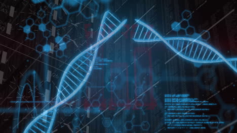 dna strands and molecular structures, scientific data processing animation