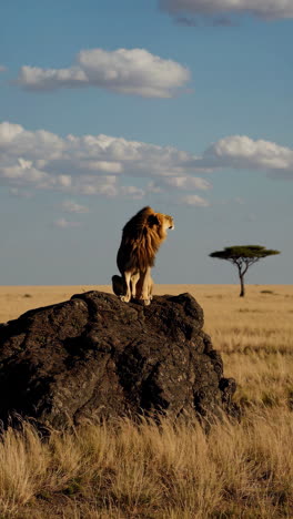 lion on a rock in the african savanna