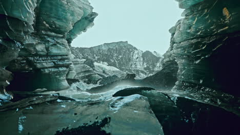 cinematic shot inside the katla ice caves, near vik, southern iceland