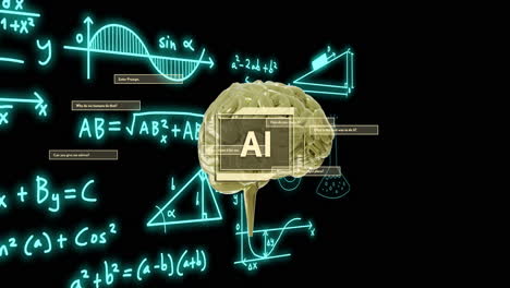 Animación-De-Texto-AI,-Cerebro-Y-Procesamiento-De-Datos-Sobre-Fondo-Negro.