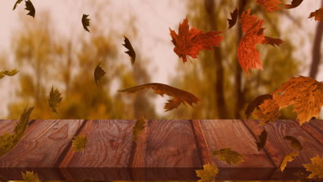 animación de varias hojas de otoño que caen sobre el banco