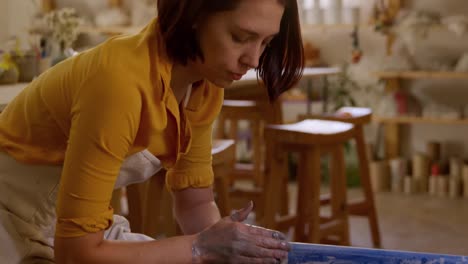 young female potter working in her studio