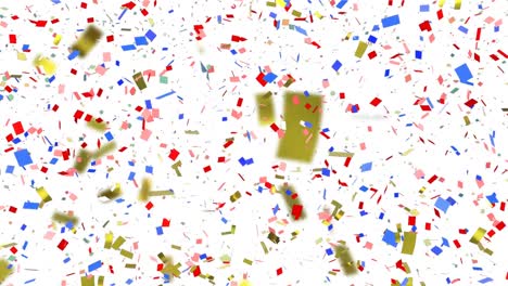 Animation-of-colourful-confetti-falling-on-white-background