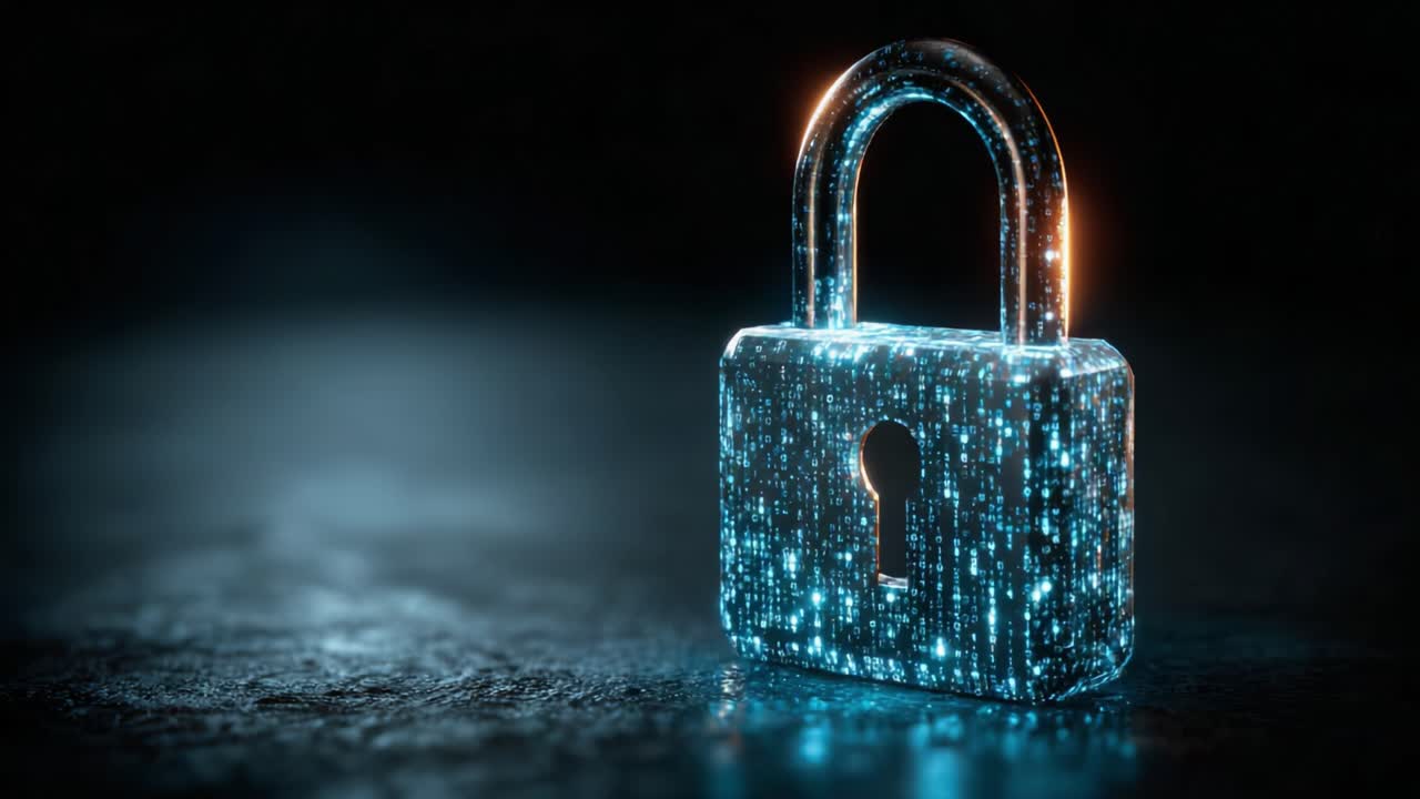 A Secure Digital Lock Illuminated by Futuristic Lights Represents the Concept of Cybersecurity and Data Protection in a Modern Technological Environment